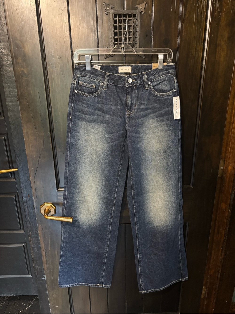 PacSun blue jeans distressed sparkle rhinestone gem size 24 low rise baggy Casey